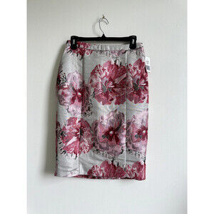 Pink Tartan $395 Floral Metallic Brocade Women's skirt, size 4 in red pink